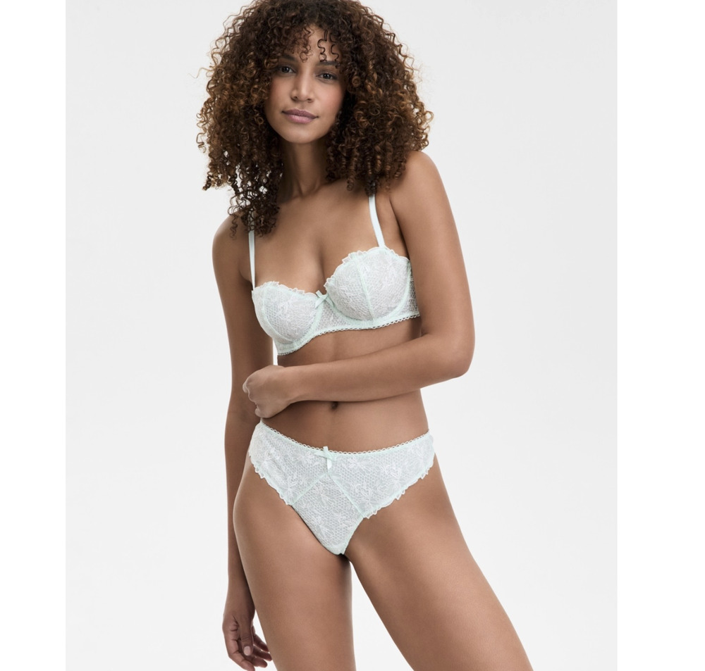 INC International Concepts Women Lace Balconette Underwire Bra Clear Dew Size L
